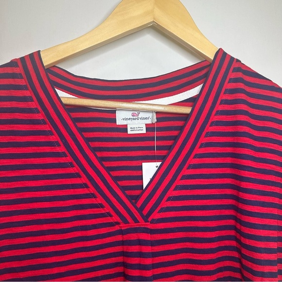 Vineyard Vines Tee Dress. Size: Medium. Stripe V-Neck. Red Velvet. NWT. - Picture 3 of 6